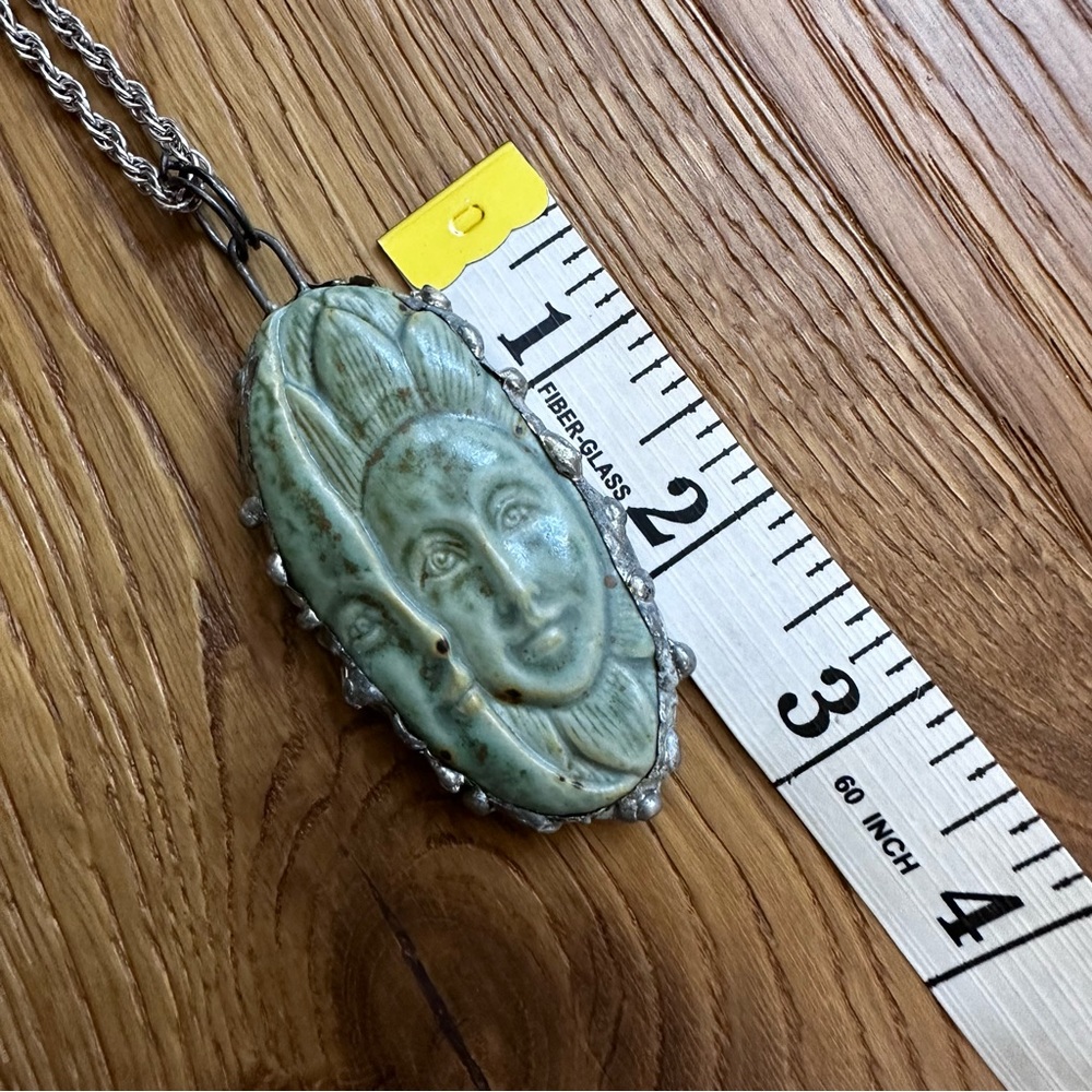 Sun and Moon Face Polymer Pendant Sterling Silver Necklace - Picture 15 of 16